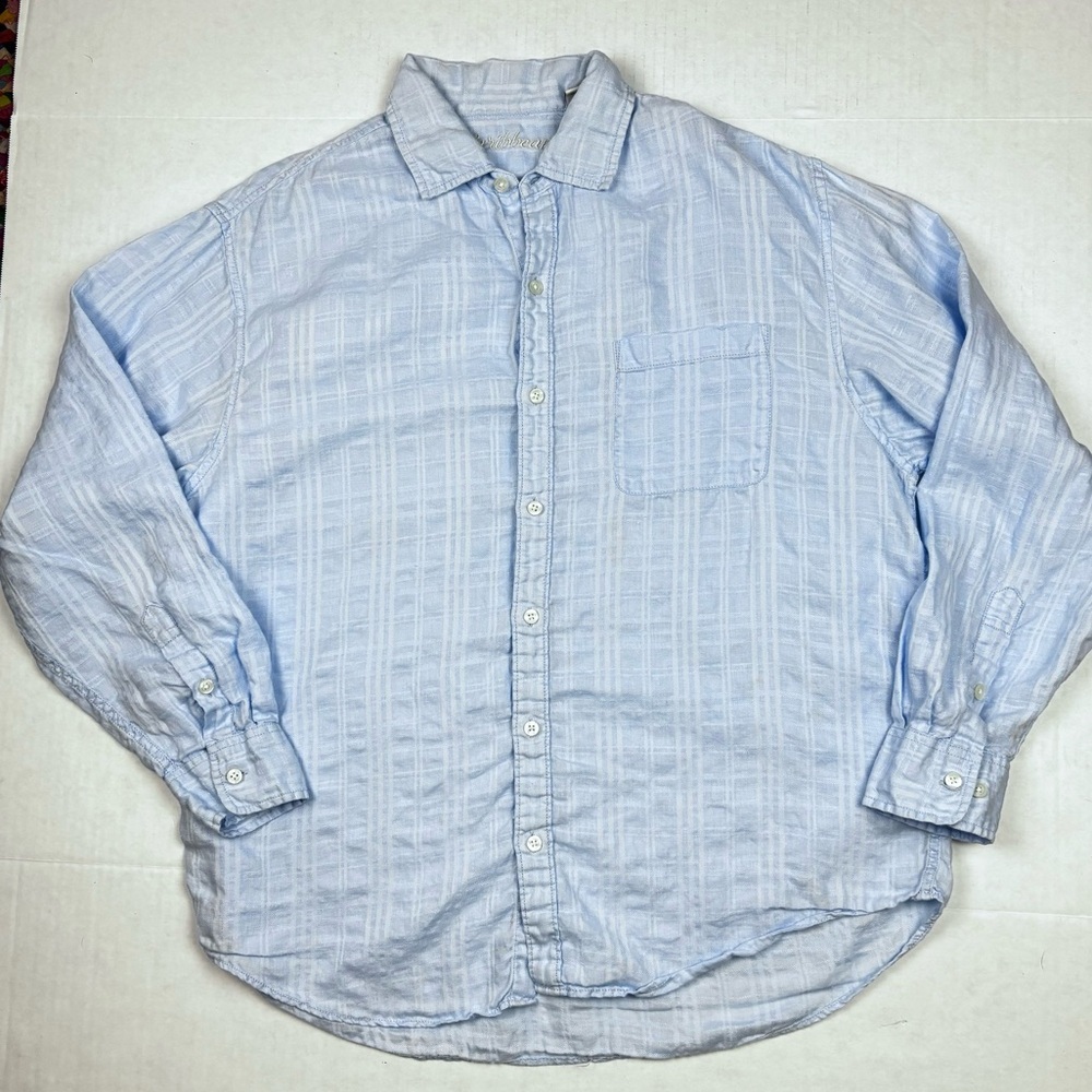Caribbean Light Blue Linen Blend Button Down Men’s Shirt Size L‎ Tropical Beachy